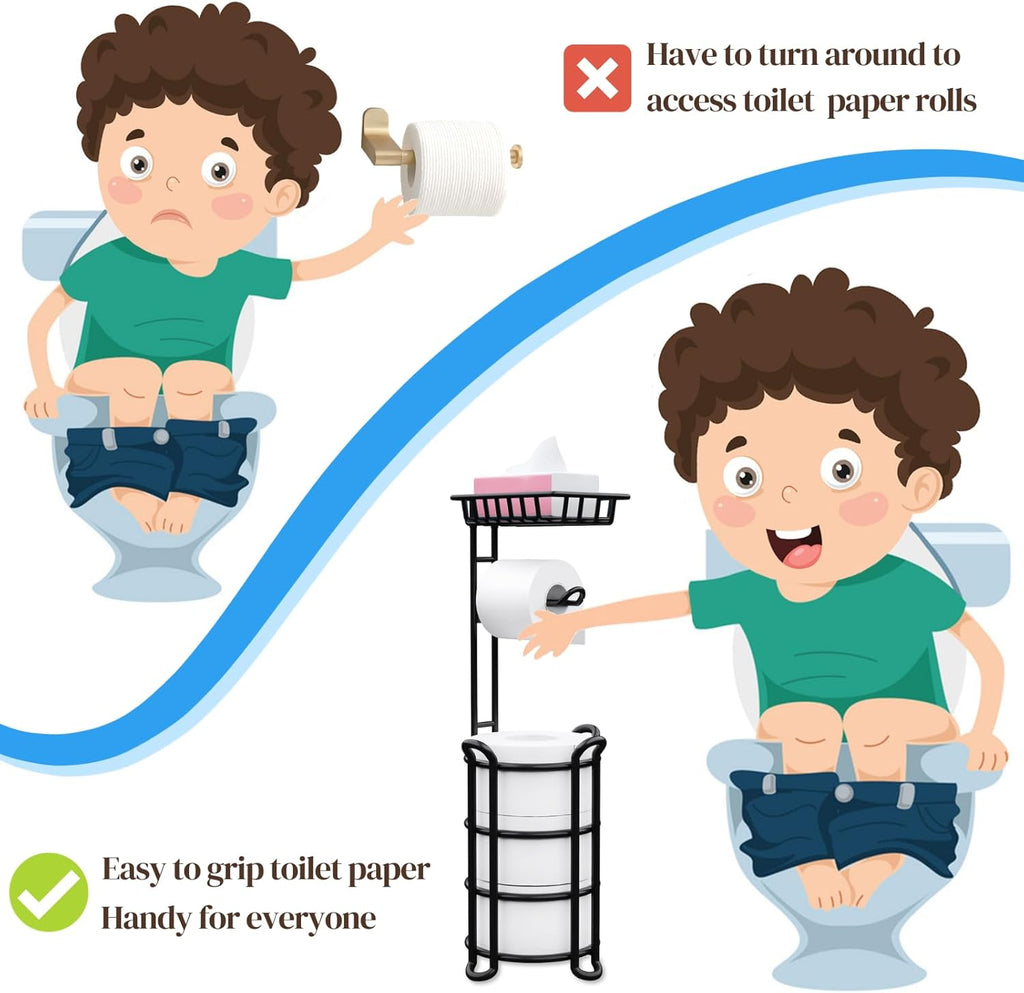Toilet Paper Holder Stand with Shelf, Free Standing Tissue Roll Storage