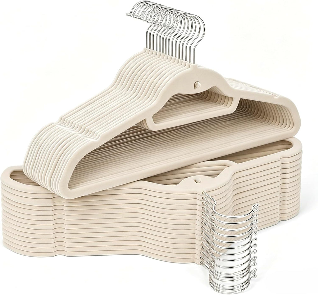 Velvet Hangers 30 Pack, Ivory Non Slip Hangers with 360° Swivel Hook