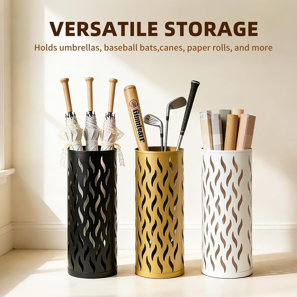 Black Umbrella Holder, Metal Umbrella Stand Holder for Entryway, 16.5 x 5.91 x 5.91 Umbrella Storage Indoor with 4 Hooks Decor for Home, Office
