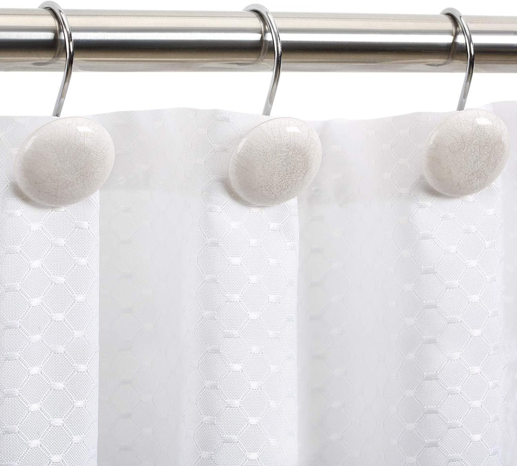 "CHICTIE OFF White Marble Shower Curtain Hooks Rings, Set of 12 Crack Stone Decorative Shower Curtain Hooks, Anti-Rust Shower Rings for Bathroom Curtains Rods ".