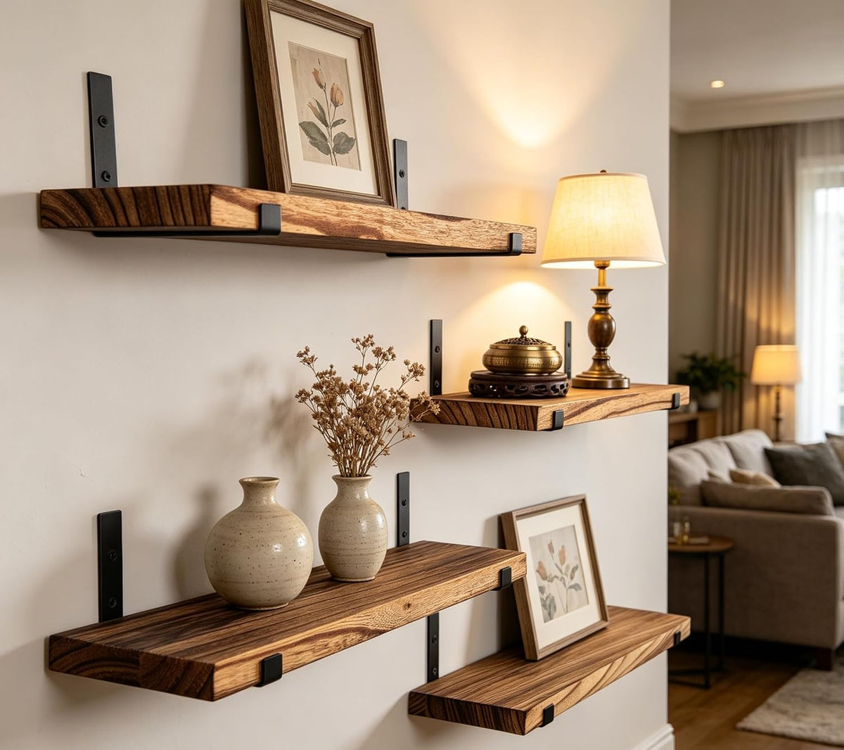 Rustic Wood Floating Shelves Farmhouse Wooden Wall Shelves for Bathroom Bedroom Living Room Kitchen Office Set of 4 Light Brown 17 Inch