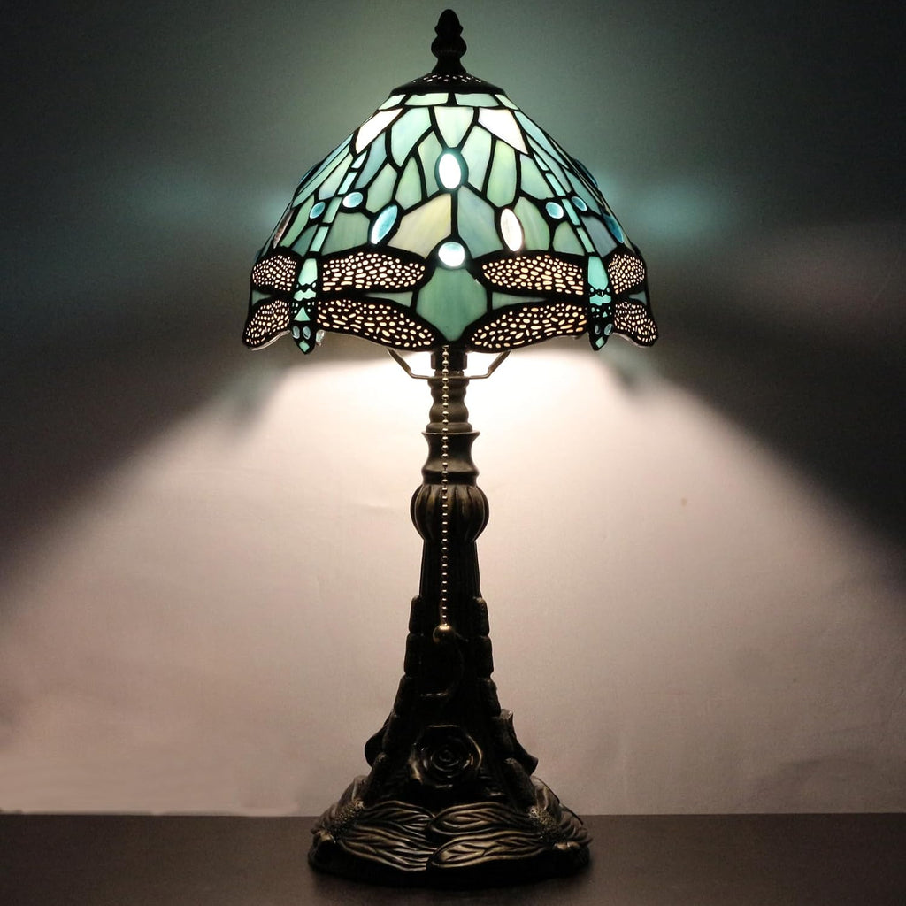Small Tiffany Lamp Mini Stained Glass Desk Lamp Sea Blue Dragonfly