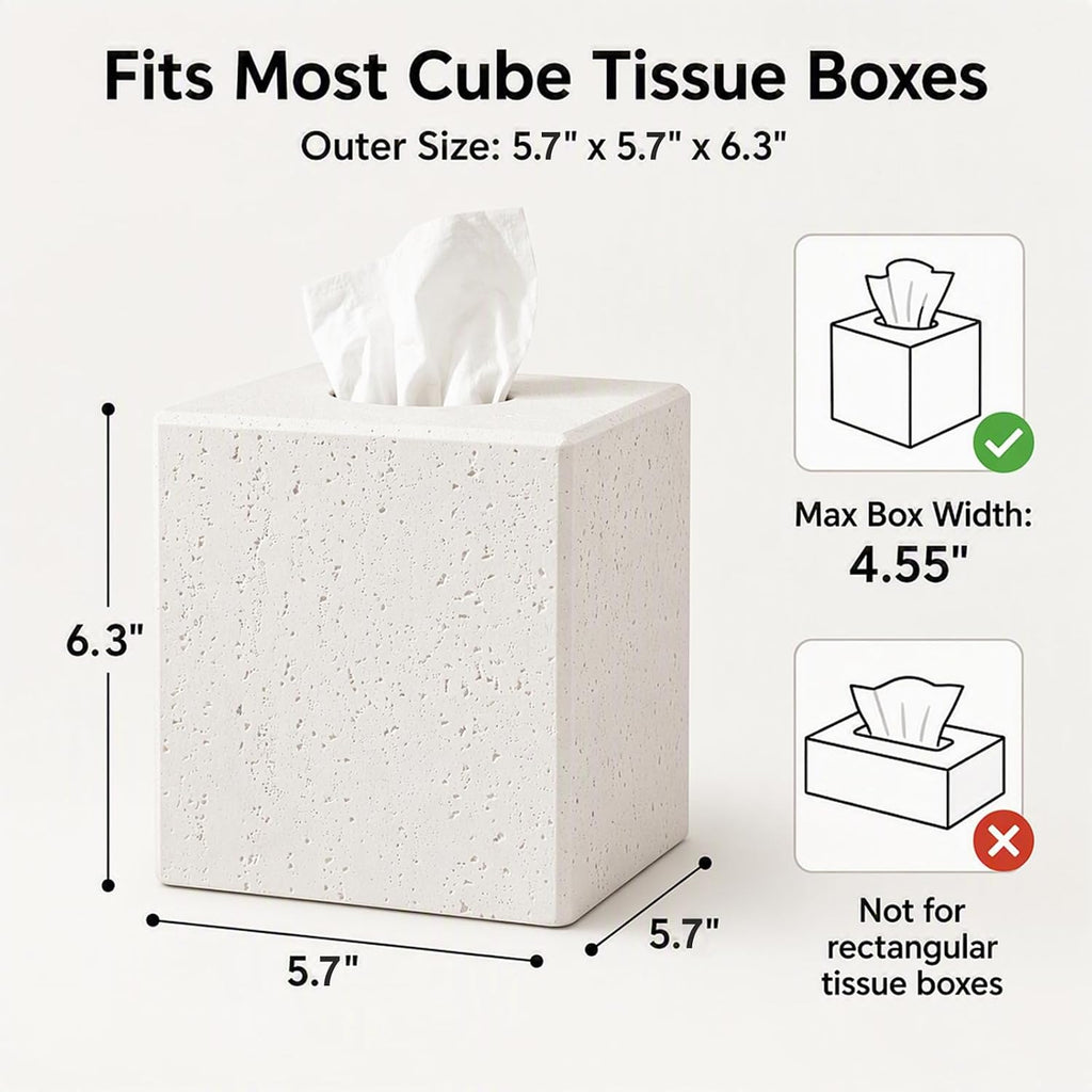 Ivory Tissue Box Cover, Square Decorative Holder with Magnetic Base