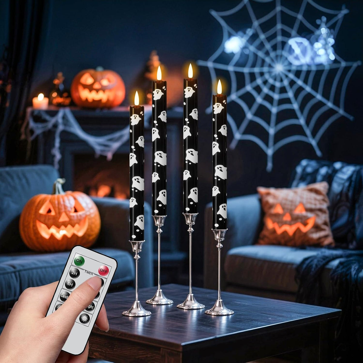 Eldnacele Halloween Ghost Decal Flameless Taper Candles with Remote Timer