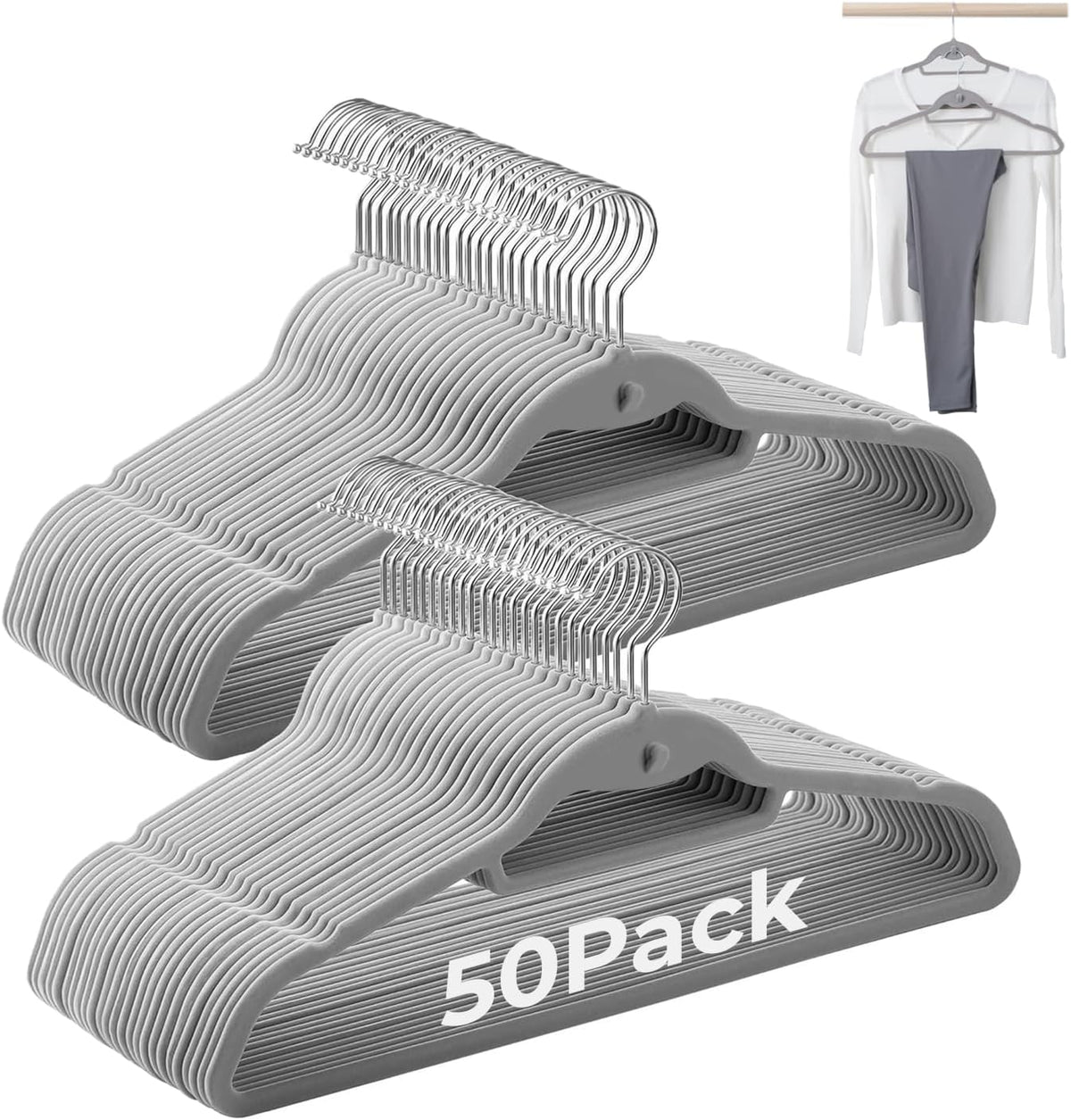 Grey Velvet Hangers, Stackable Hanger with Non Slip Felt Fabric