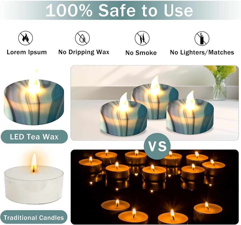 Floral Flameless Tealights with Remote - 12 Pack Grey LED Tealight Candles Battery Operated Tea Lights Safe Realistic Flickering for Home Decor Wedding Party,TLT12P-FLA