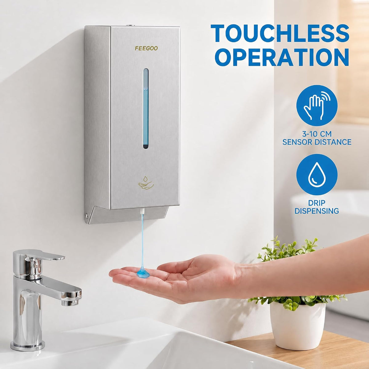 FG2003 Automatic Soap Dispenser, 27 fl oz, Stainless Steel, Viewing Window