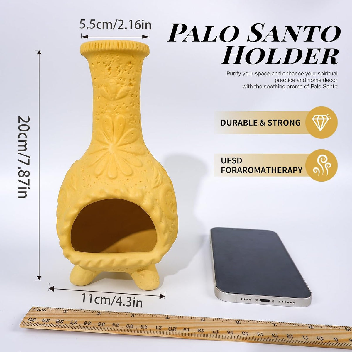 Yellow Floral Palo Santo Chiminea,Smudge Stick-Incense Cones Burner Holder
