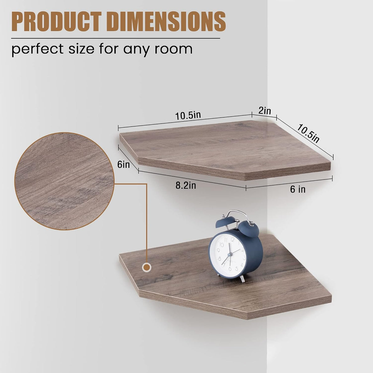 Fun Memories Corner Shelf Wall Mount, Corner Floating Shelves, Set of 4 Corner Wall Shelf Organizer, Rustic Wood Wall Storage Display Shelves for Living Room Bedroom Bathroom Kitchen, Rustic Grey