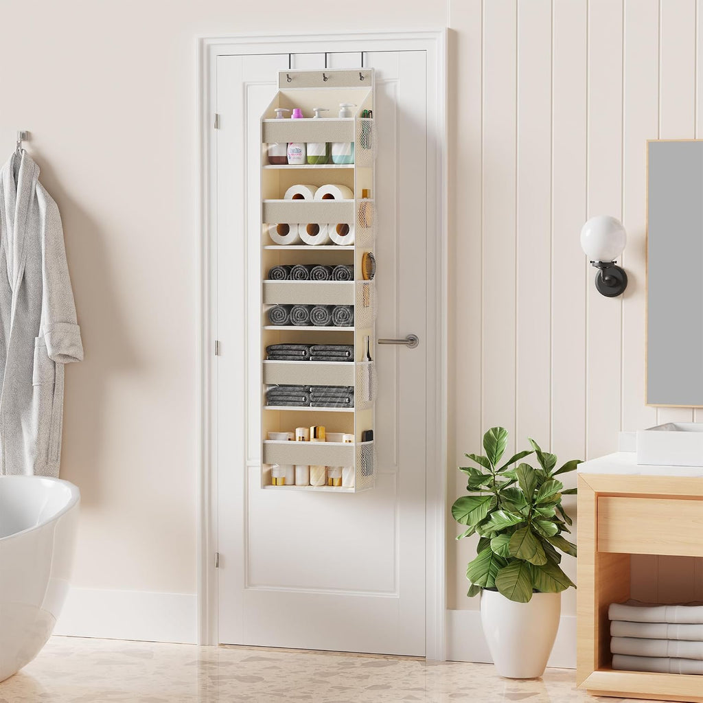 MAX Houser 5-Shelf Over The Door Hanging Organizer for Bathroom, Beige