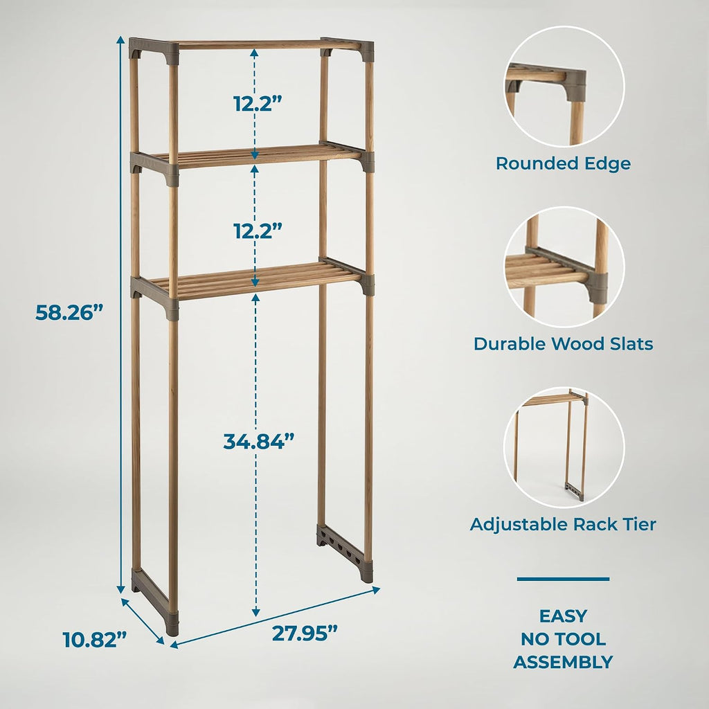 Honey-Can-Do Over-the-Toilet Bathroom Storage Shelf, Wood, Natural, 3-Tier