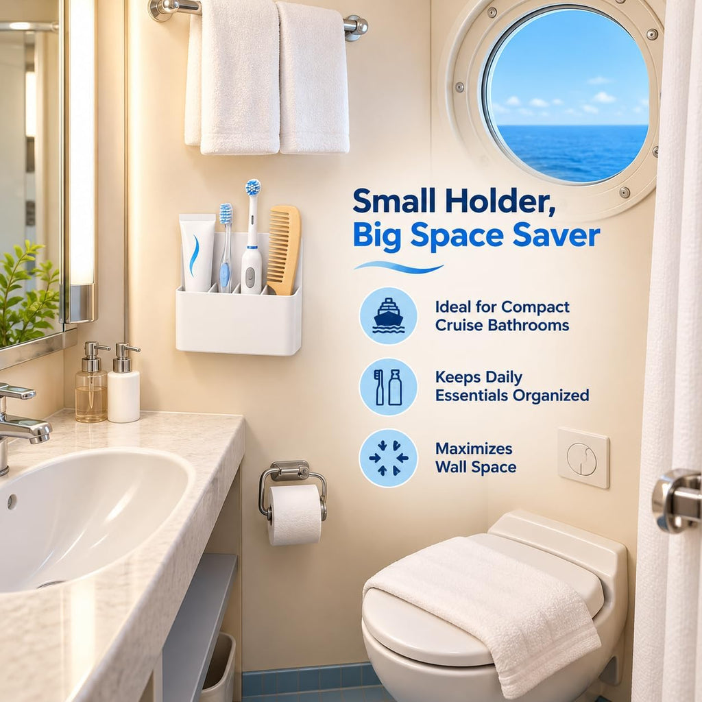 Magnetic Toothbrush & Toothpaste Holder for Cruise Ships, Wall‑Mounted Cruise Bathroom Organizer, Compact Travel Storage, 2025 Cruise Essentials