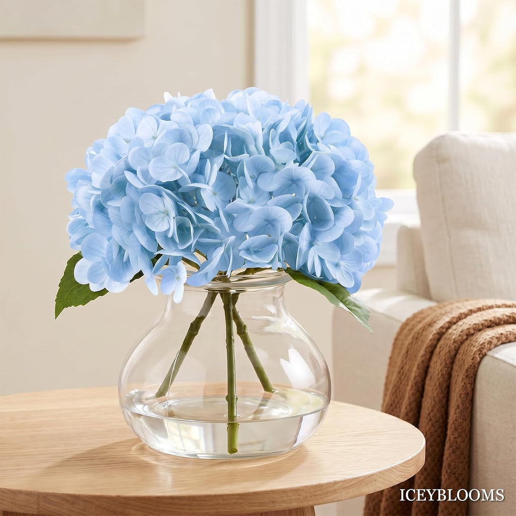 Hydrangea Artificial Flowers with Vase, 3-Head Silk Fake Flowers