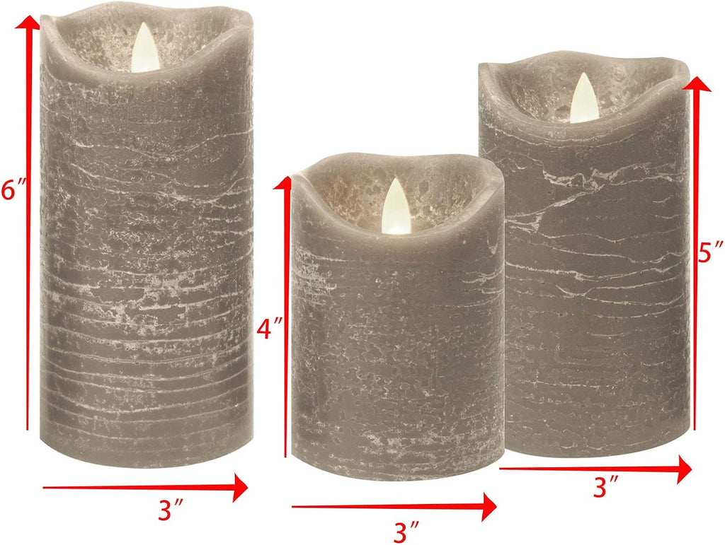 iZAN 3 Pack Real Wax Flameless Pillar Candles, 3”D X 4" 5" 6" H (Grey)