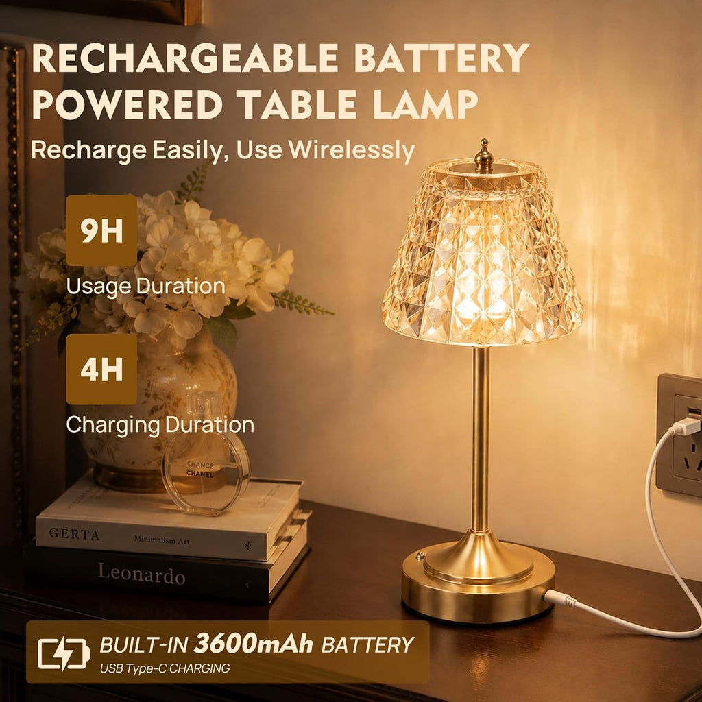Flower Battery Operated Rechargeable Lamp Cordless, Rhombic, Amber
