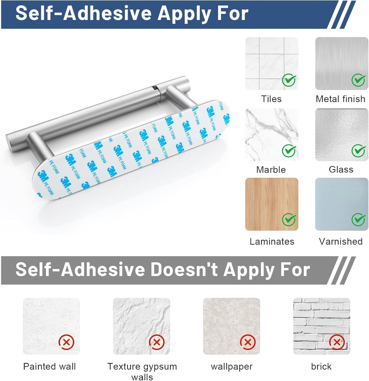 Brushed Nickel Self Adhesive Toilet Roll Paper Holder No Drill for Bathroom