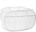 Collapsible Laundry Baskets, Upgrade Pop Up Laundry Hamper with Convenient Bags, Foldable Laundry Basket Mesh Light Weight, Easy to Carry Clothes Hampers for Laundry, Dorm, Toys, Travel White