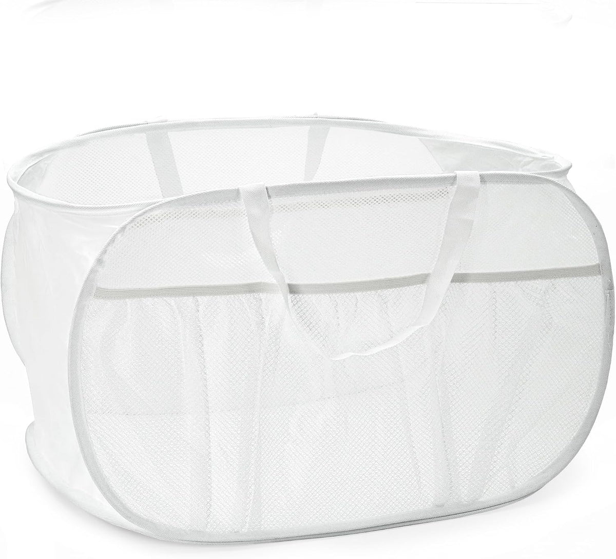Collapsible Laundry Baskets, Upgrade Pop Up Laundry Hamper with Convenient Bags, Foldable Laundry Basket Mesh Light Weight, Easy to Carry Clothes Hampers for Laundry, Dorm, Toys, Travel White