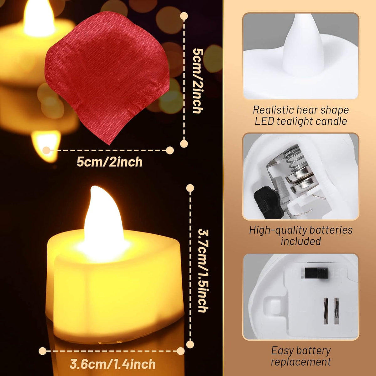 cridoz 2000 Pieces Artificial Rose Petals with 24 LED Tea Lights Candles, Romantic Decorations Special Night Set for Night, Valentine's Day, Wedding Anniversary or Table Décor, Warm White