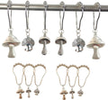 Mushroom Shower Curtain Hooks, 12Pcs Rustproof Metal Cute Retro Mushroom Shower Curtain Hooks Rings for Boho Fairy Forest Country Cottagecore Style Home Bathroom Decor (Silvery)