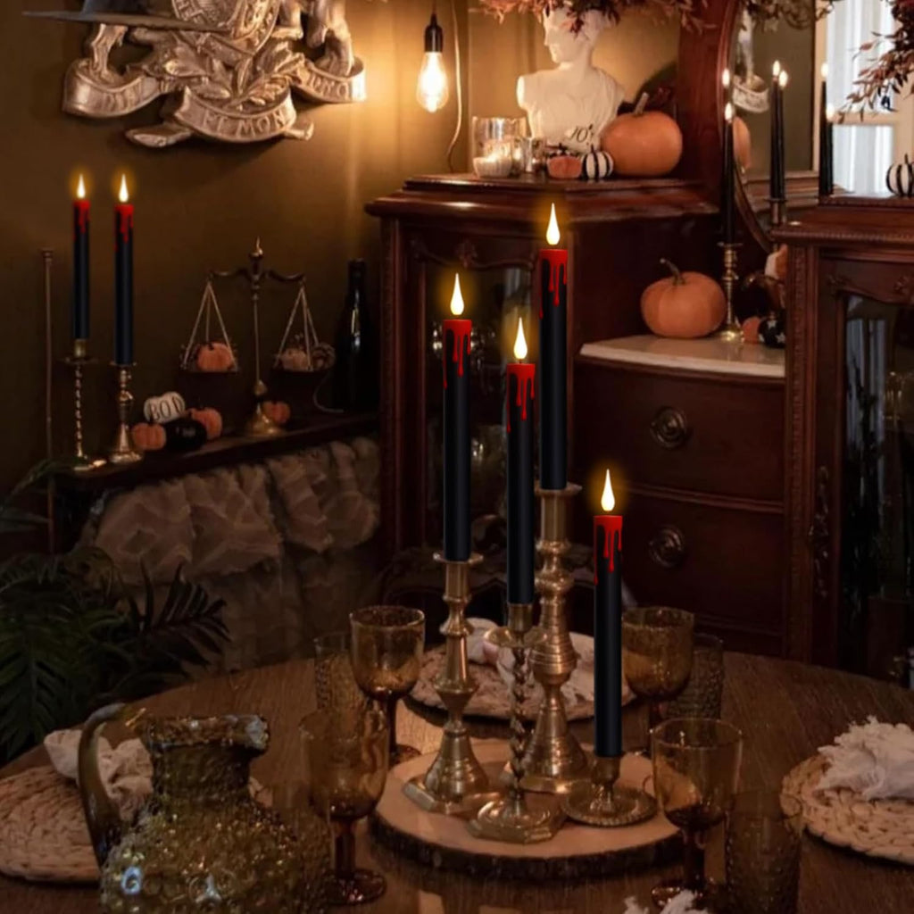 Halloween Black Flameless Taper Candles Battery Operated with Remote Timer