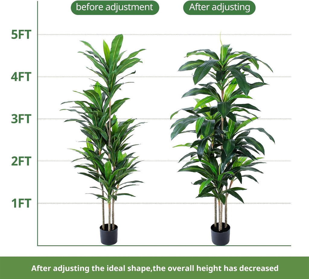 Yepdin 5 FT Dracaena Tree Artificial, Fake Tree with Plastic Pot, Faux Tropical Yucca Floor Plant Lifelike Foliage and Branches, Artificial Plants Indoor for Home Office Living Room Decor Indoor