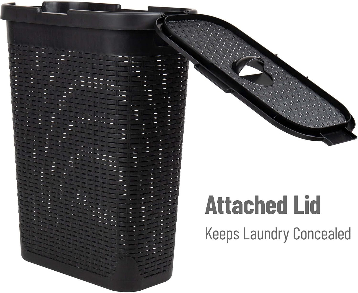 Mind Reader 40L Slim Laundry Hampers with Lids, Set of 2, Black