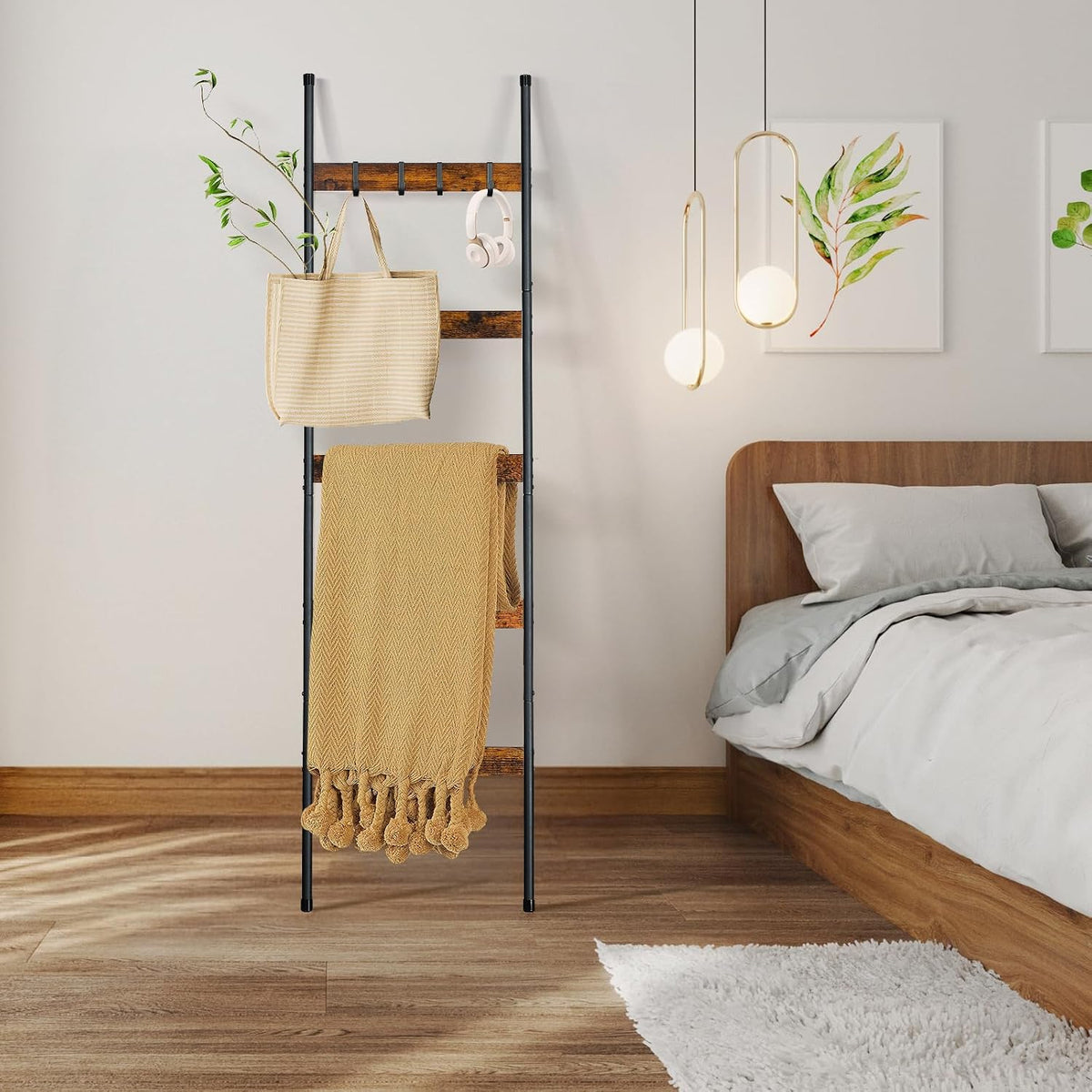 ELYKEN 2 Pack Blanket Ladder, 5-Tier Towel Rack, Wall-Leaning Quilt Holder