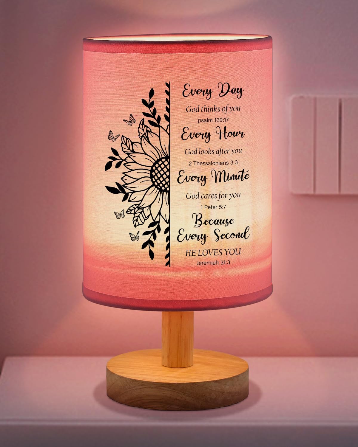 Christian Gifts for Women Table Lamp, Religious Gifts for Women with Bible Verse Prayer Inspirational Gift Fabric Lamp Spiritual Gifts for Friend (Pink)