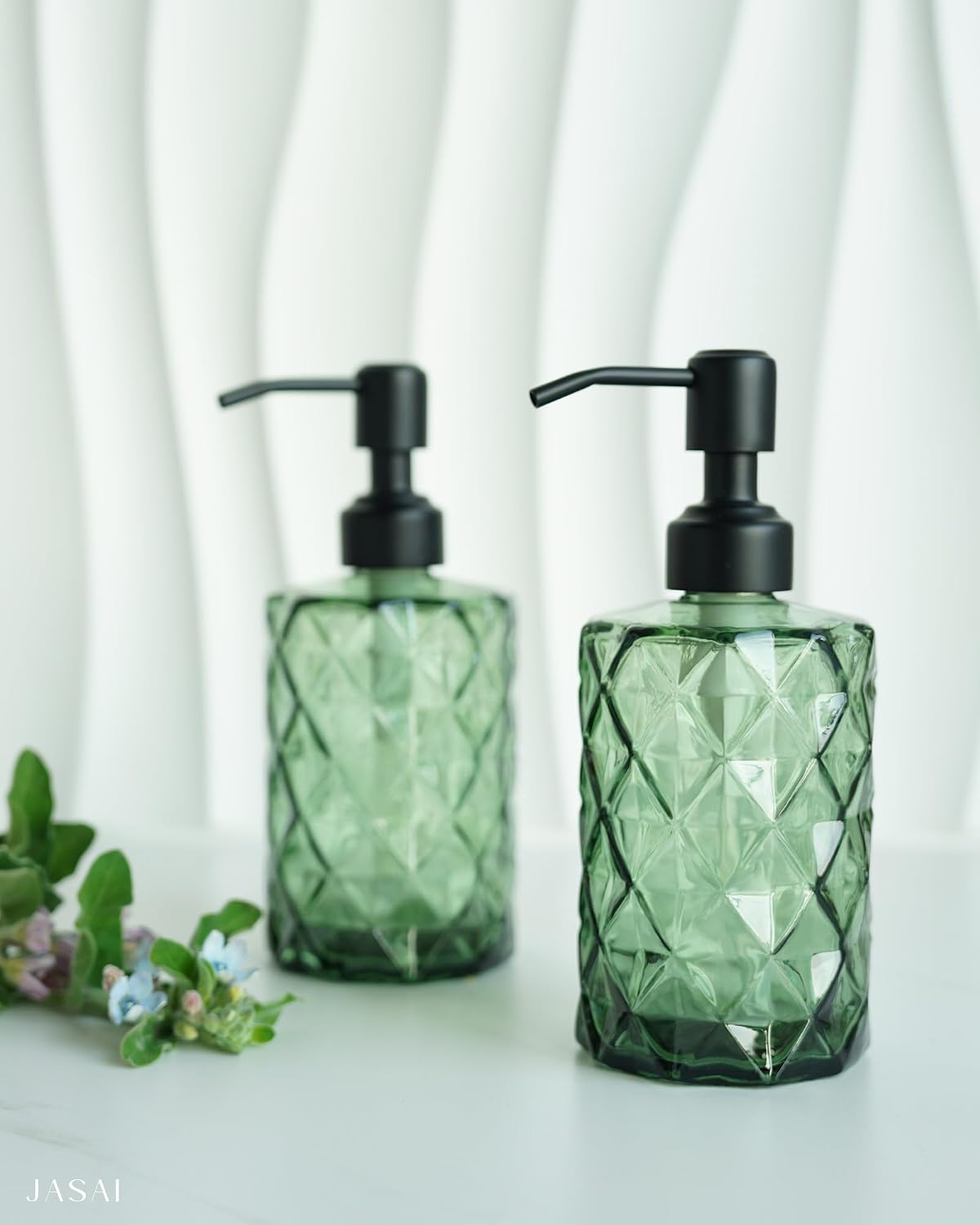 JASAI Forest Green Glass Soap Dispenser with Black Rustproof Pump