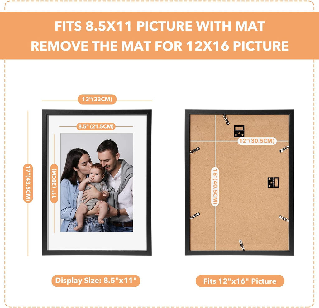 SYNTRIFIC 12x16 Black Picture Frames Set of 6, Matted to 8.5x11 with Mat