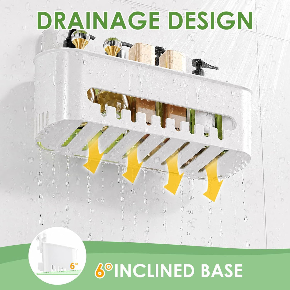 LUXEAR Suction Cup Shower Caddy, No Drilling Shower Caddy, White