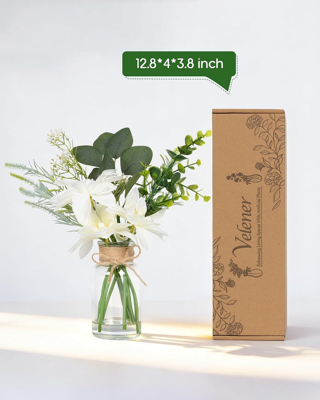 Velener Artificial Flowers with Stems Fake Flowers in Vase with Faux Water, Fake Plants for Home Decor, Office Kitchen Bathroom Farmhouse Living Room Coffee Table Faux Centerpieces for Tables-1 Pack