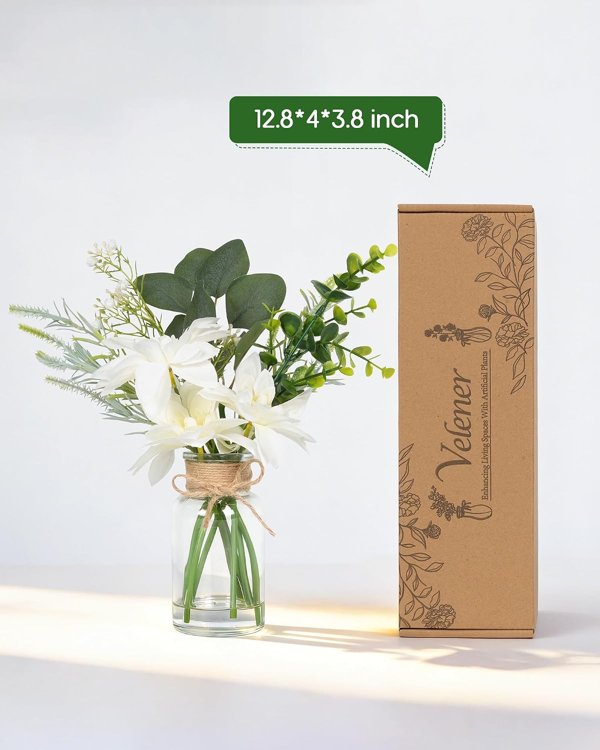 Velener Artificial Flowers with Stems Fake Flowers in Vase with Faux Water, Fake Plants for Home Decor, Office Kitchen Bathroom Farmhouse Living Room Coffee Table Faux Centerpieces for Tables-1 Pack