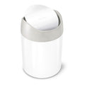 simplehuman Mini Countertop Trash Can, 1.5L / 0.4 Gallon Compact Vanity Trash Can, Balanced Swing Lid, White Steel