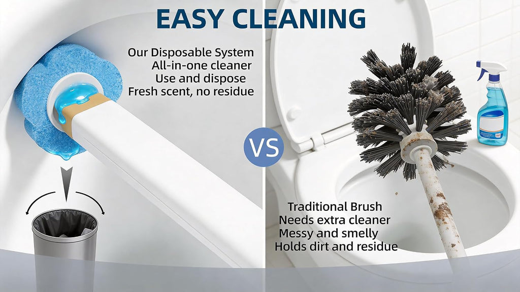 Disposable Toilet Brush with 48 Refills Holder Wall Mount Scrub kit