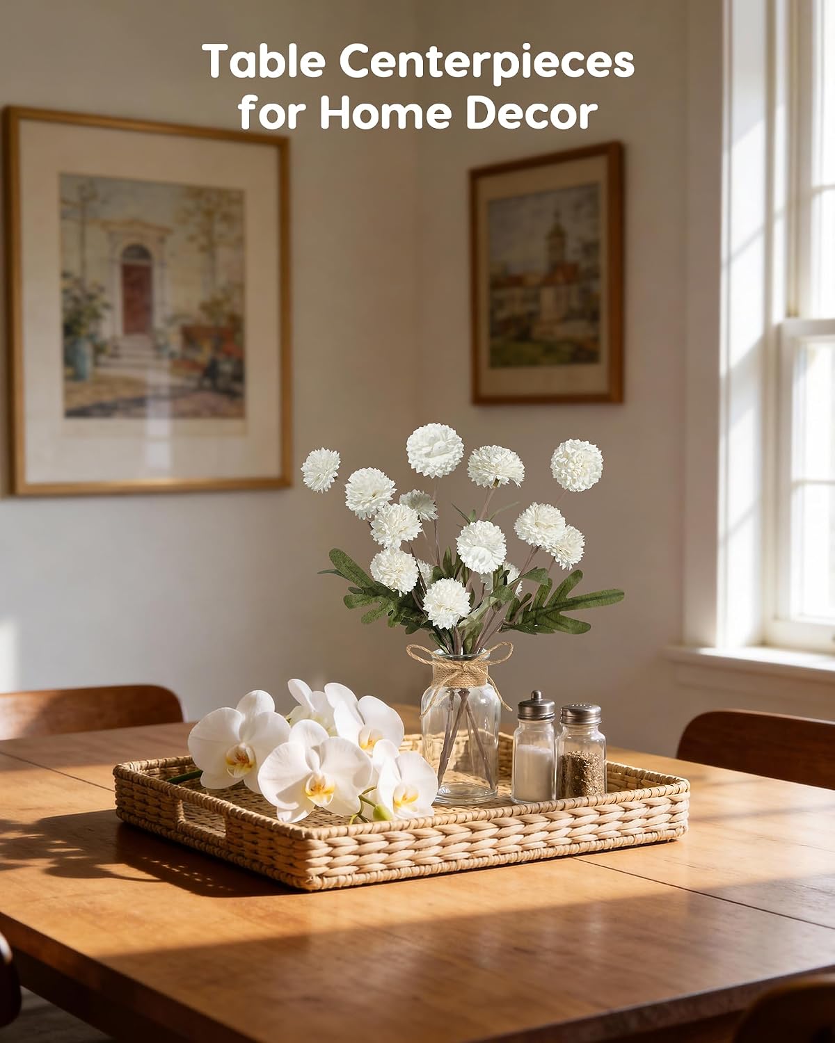 Velener White Faux Silk Mums Fake Flowers in Vase With Faux Water, Fake Plants Artificial Flowers For Home Decor Kitchen Bathroom Farmhouse Living Room Coffee Table Small Centerpieces For Table 1 Pack