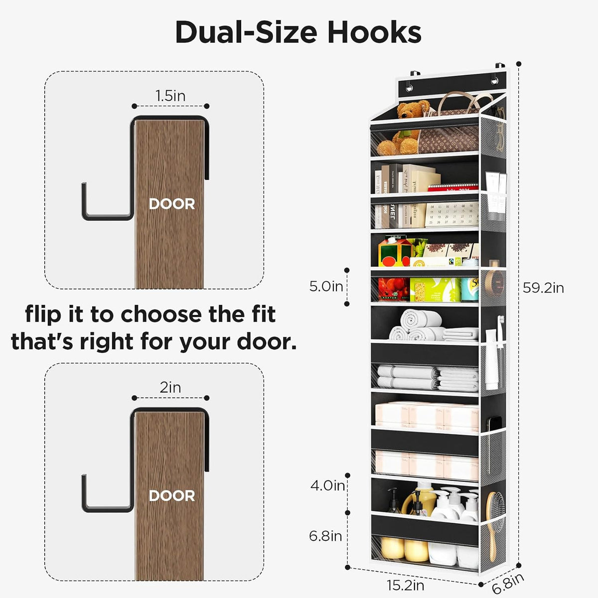 Over The Door Organizer 6 Tiers, Behind The Door Storage Hanging Shelves