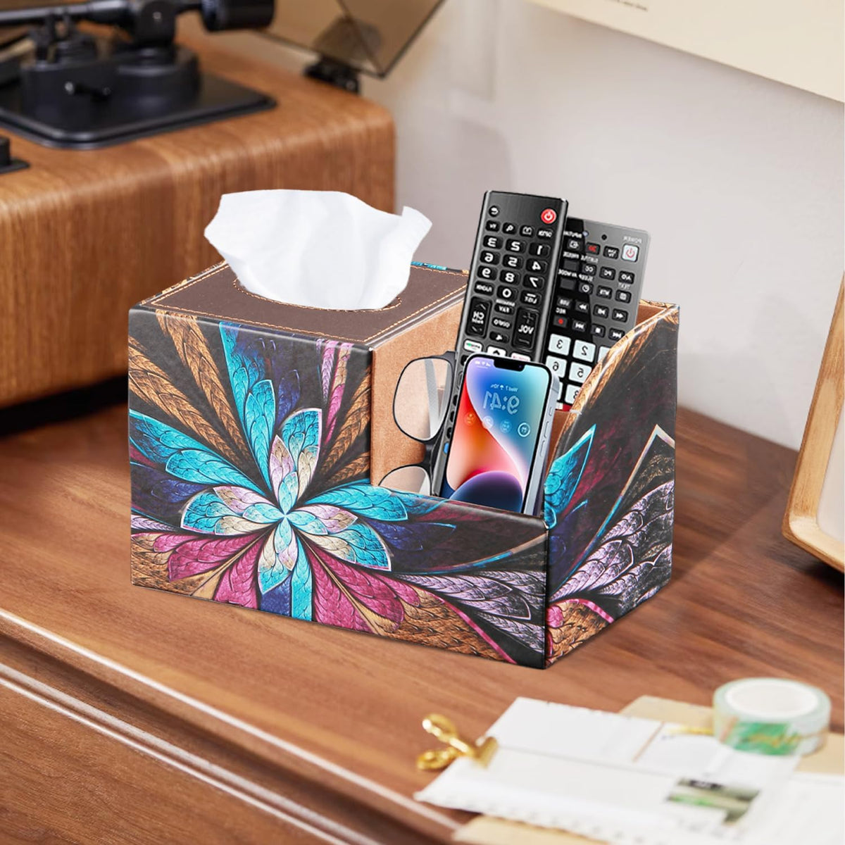 PU Leather Square Tissue Box Cover - Multi-Functional Tissue Box Holder