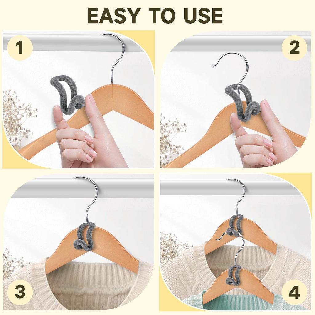 Mlici 60 Pack Velvet Space-Saving Hanger Connector Hooks for Closet, Gray