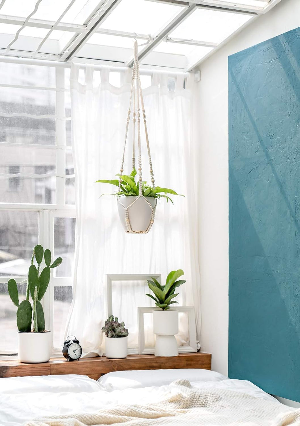 Mkono 43 Inch Macrame Plant Hanger Indoor Hanging Planter Holder Ivory 1Pc