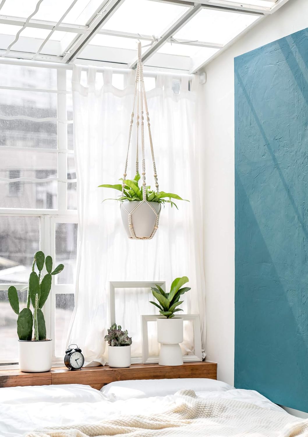 Mkono 43 Inch Macrame Plant Hanger Indoor Hanging Planter Holder Ivory 1Pc