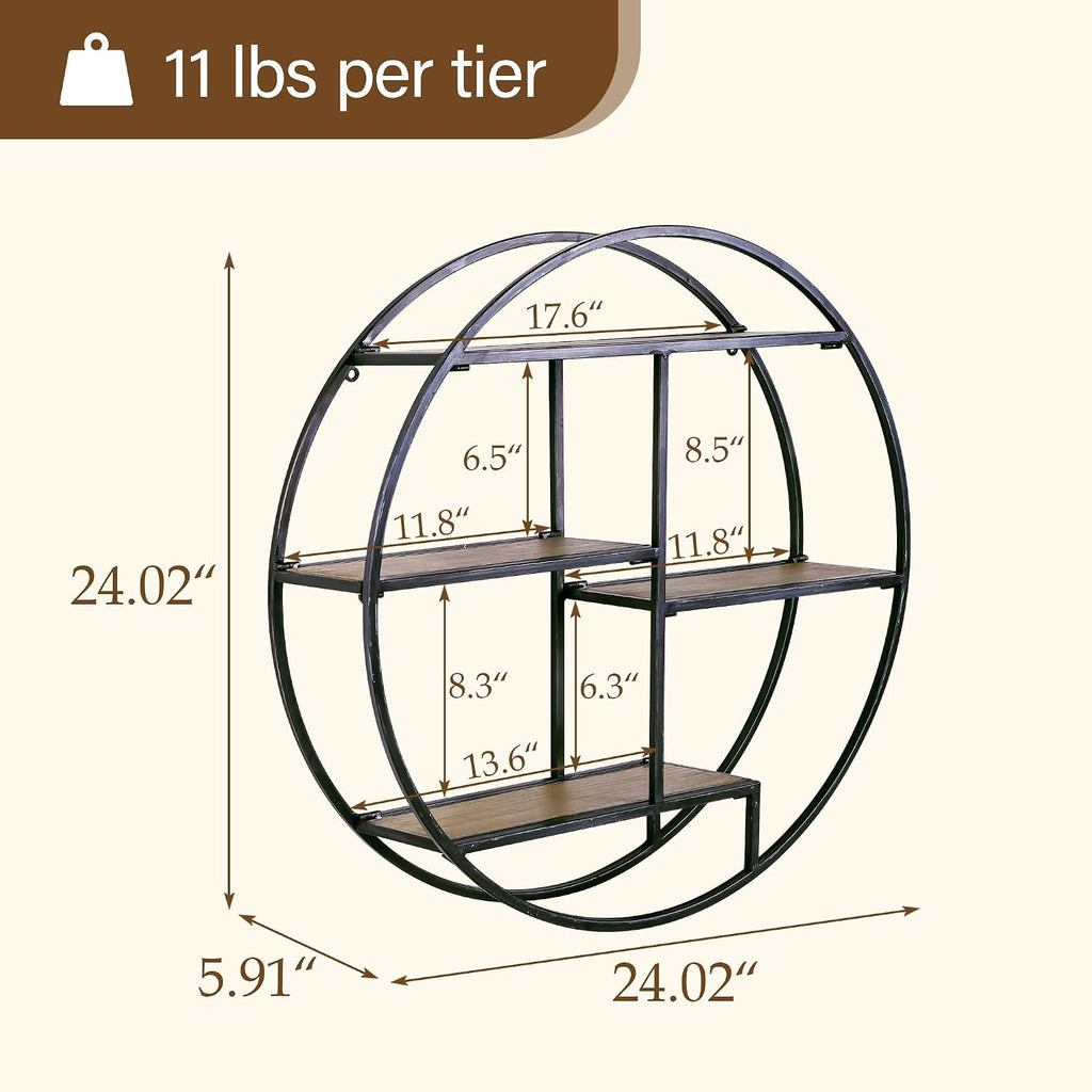 4 Tier Industrial Style Foldable Round Wall Shelves