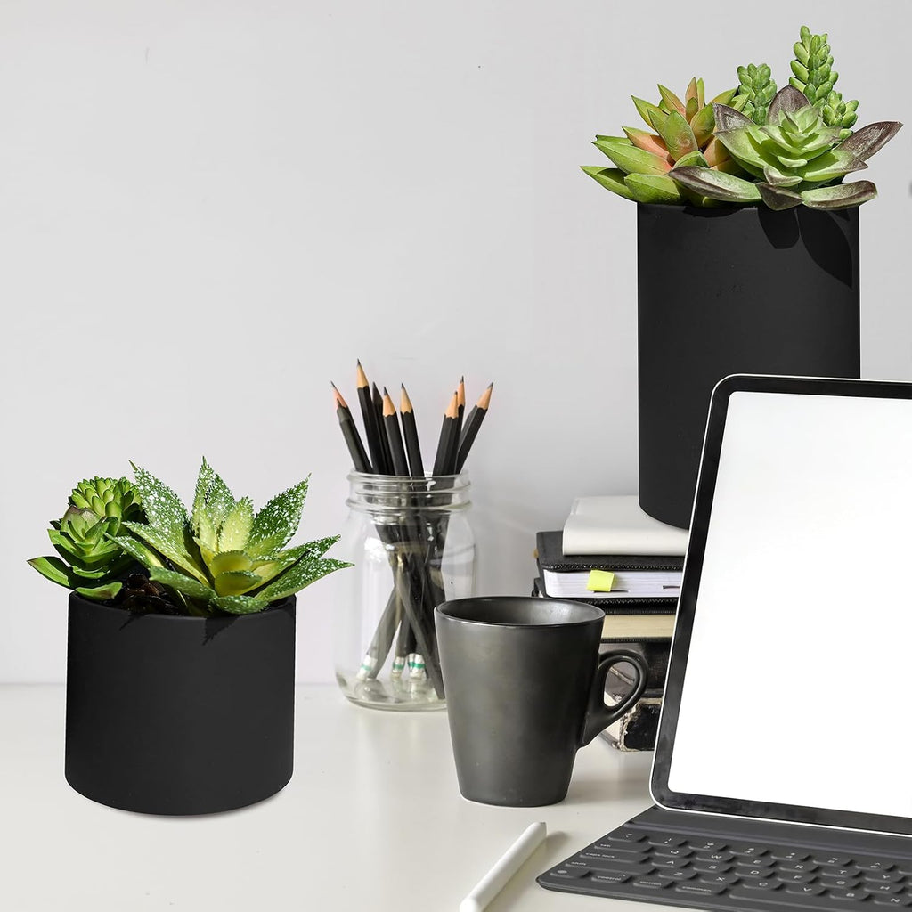 Winlyn Set of 3 Artificial Plants Decor Greenery Fake Succulents Indoor Potted Fake Plant with Black Planter for Farmhouse Room Bathroom Bedroom Kitchen Office Table Desk Decor