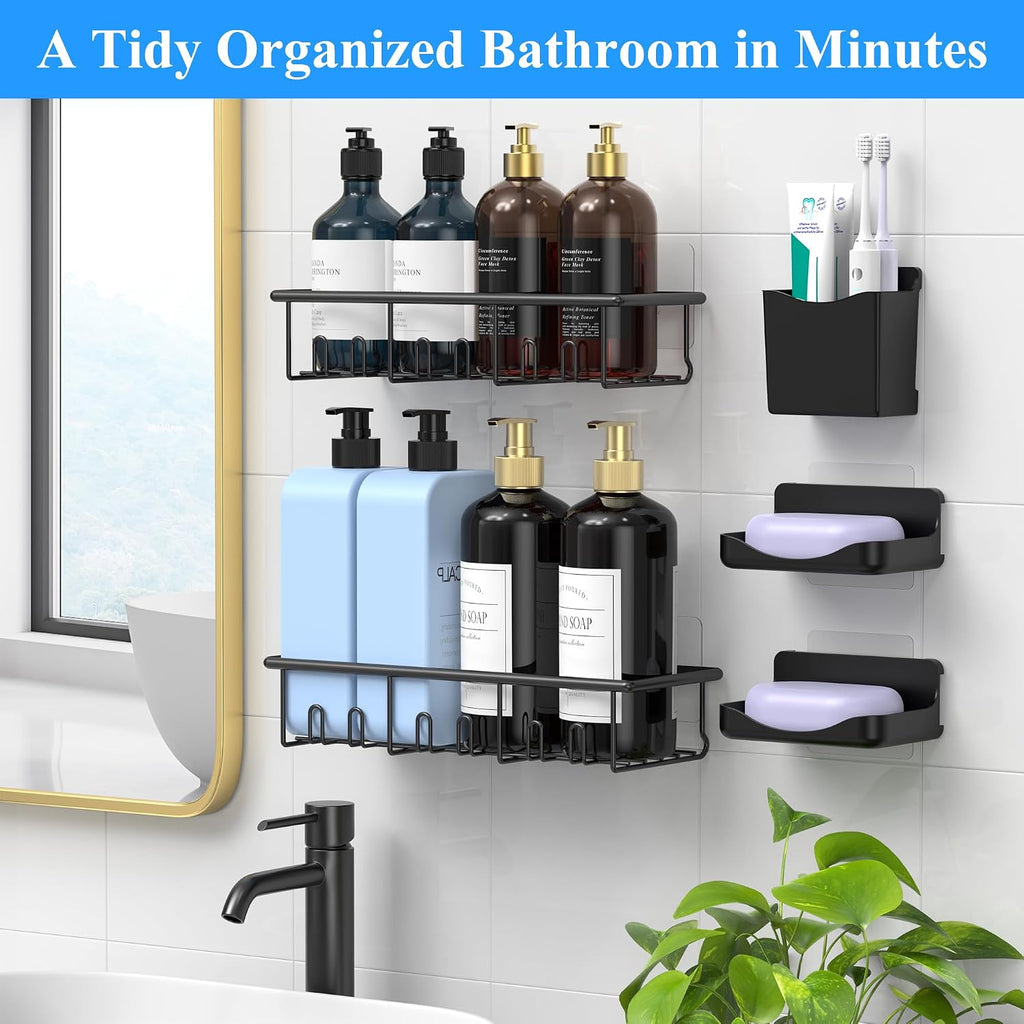 5 Pack Rustproof Shower Caddy, Adhesive Bathroom Shelf, Black