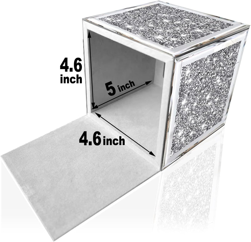 Wocred Square Mirrored Tissue Box Cover,Crystal Crushed Diamond Tissue Box,Silver Luxury Tissue Holders for Either Tissues in a Bathroom or Napkins on a Table.(5.5”x5.5”x5.5”)