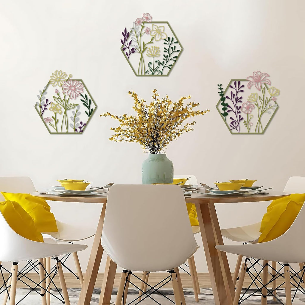 ESTART 3 Pcs Metal Flower Wall Decor, Minimalist Floral Wall Hanging Art