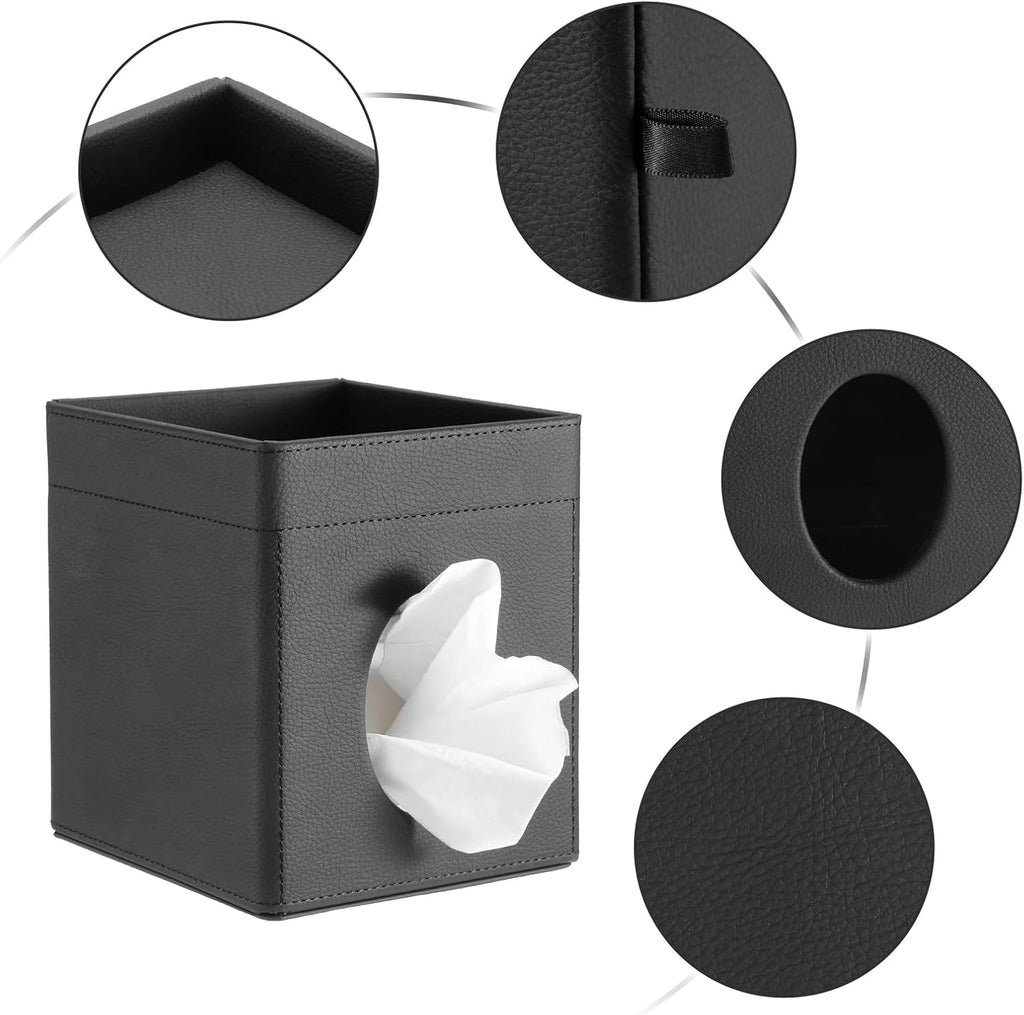Sumnacon Square Tissue Box Cover with Storage Tray,Tissue Box Holder,Black