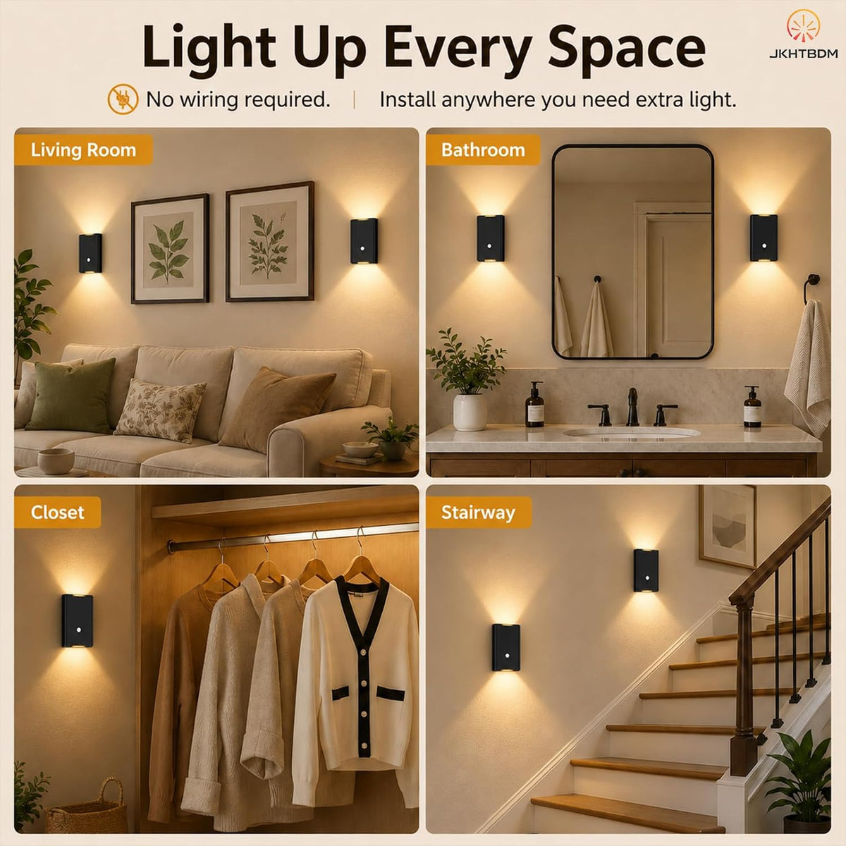 Motion Sensor Night Lights, Wireless Rechargeable Stair Lights Indoor, 5000mAh Battery, 3 Color Temperatures & Stepless Dimming, LED Night Lights for Stairs, Hallway, Kitchen, Closet, Cabinet (2 Pack)