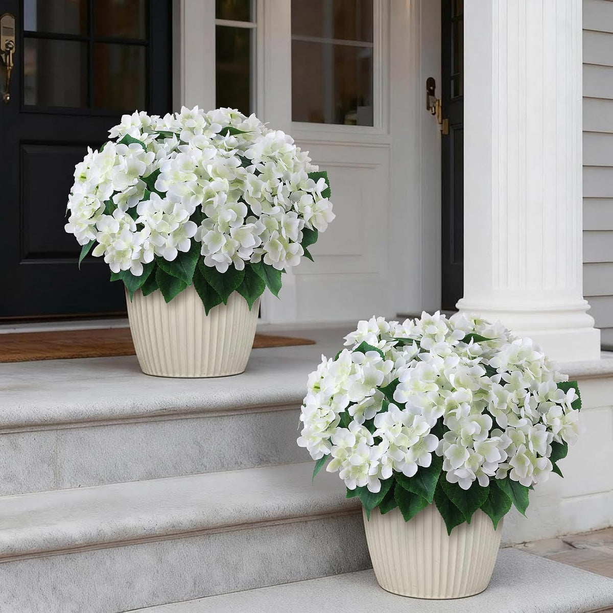 8 Bundles 17" Artificial Hydrangea Flower Branches for Porch (White)